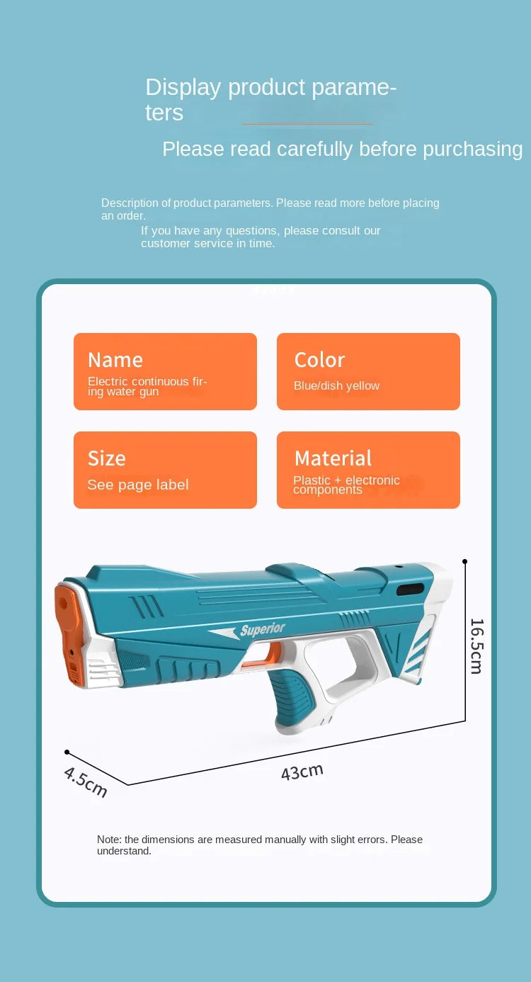 New Water Gun Electric Full Continuous Firing Toy Summer Beach Pool Water Toy Gun Fully Automatic Water Absorption Toys for Kids Good Vibrations