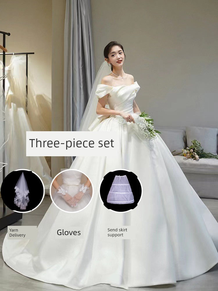 off-Shoulder Long Trailing Maternity Satin Main Wedding Dress Good Vibrations