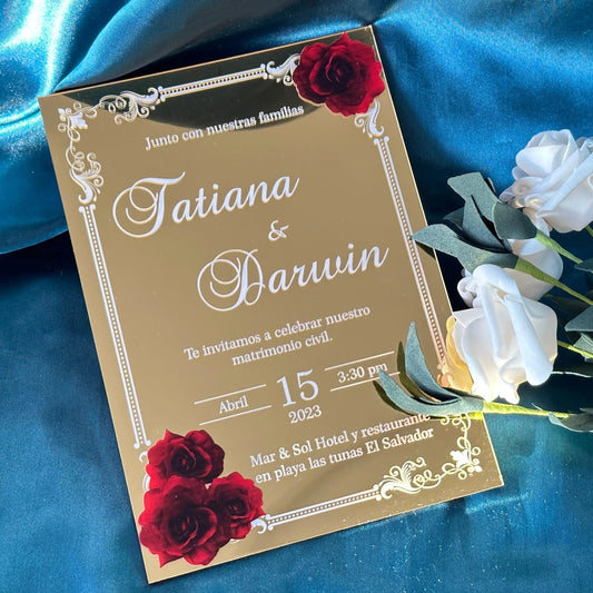 Custom 10pcs Acrylic Wedding Invitation,Mirror Gold.Silver,Rose Gold Acrylic Invitation,Anniversary Invitation,Wedding Menu Card Good Vibrations
