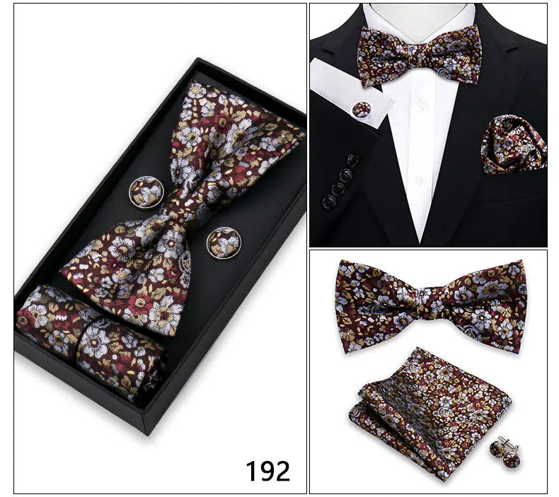 Bowtie For Men Set Gift Box Business Gift Fashion Bow Tie Pocket Square Cufflinks Set Bowtie 3pcs For Wedding Hanky Cravata Neck Good Vibrations