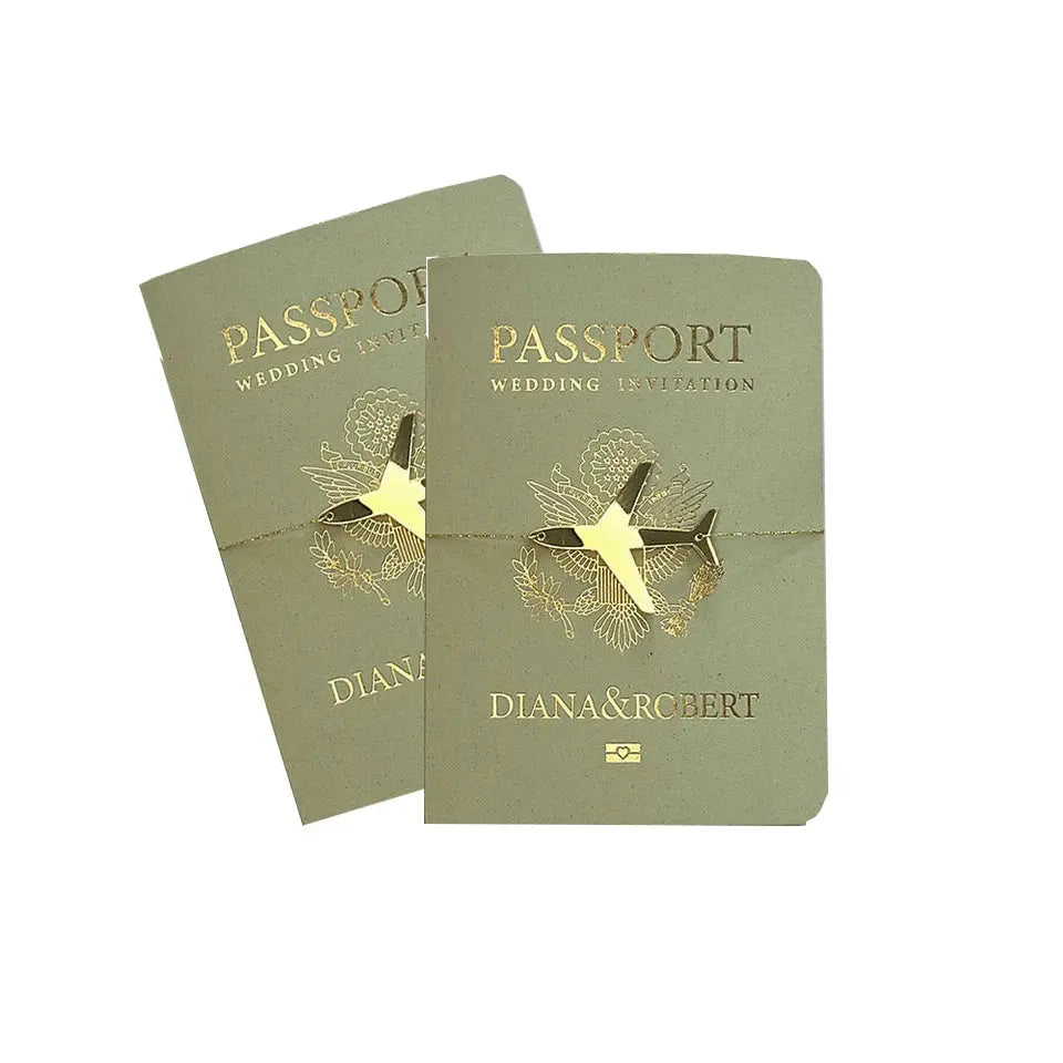 30/55pcs Sage Green Invitation, Custom Paper Passport Tickets Invite Cards With Acrylic Plane, Travel Wedding Theme Template Good Vibrations