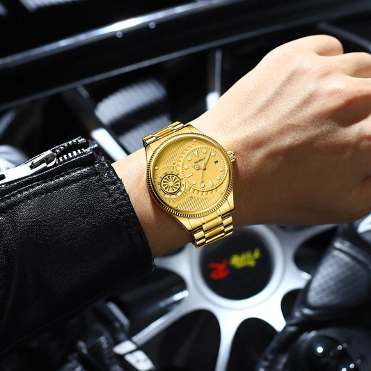 Fashion men watches simple circular dial with rotating turntable luminous calendar stainless steel strap suitable for daily life Good Vibrations