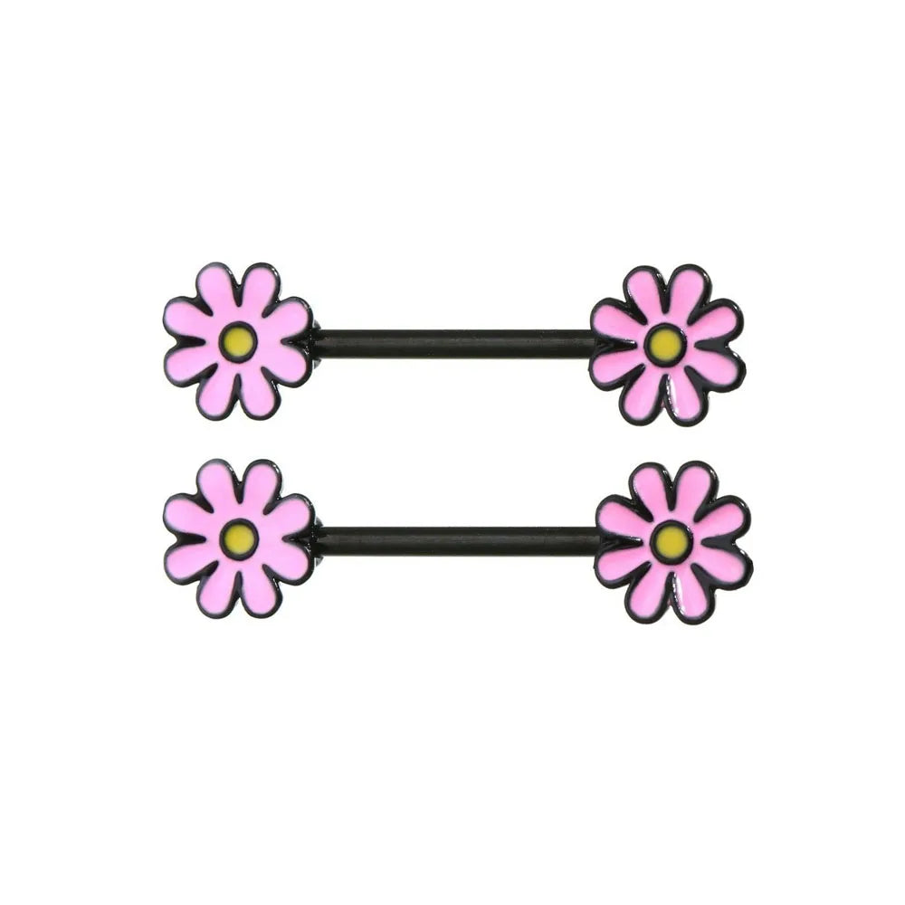 2pcs Stainless Steel Shield Bar Barbell Nipple Piercing Jewelry for Women Both Sides Screwed Sun Moon Flower Star Nipple Rings Good Vibrations Adult Super Store