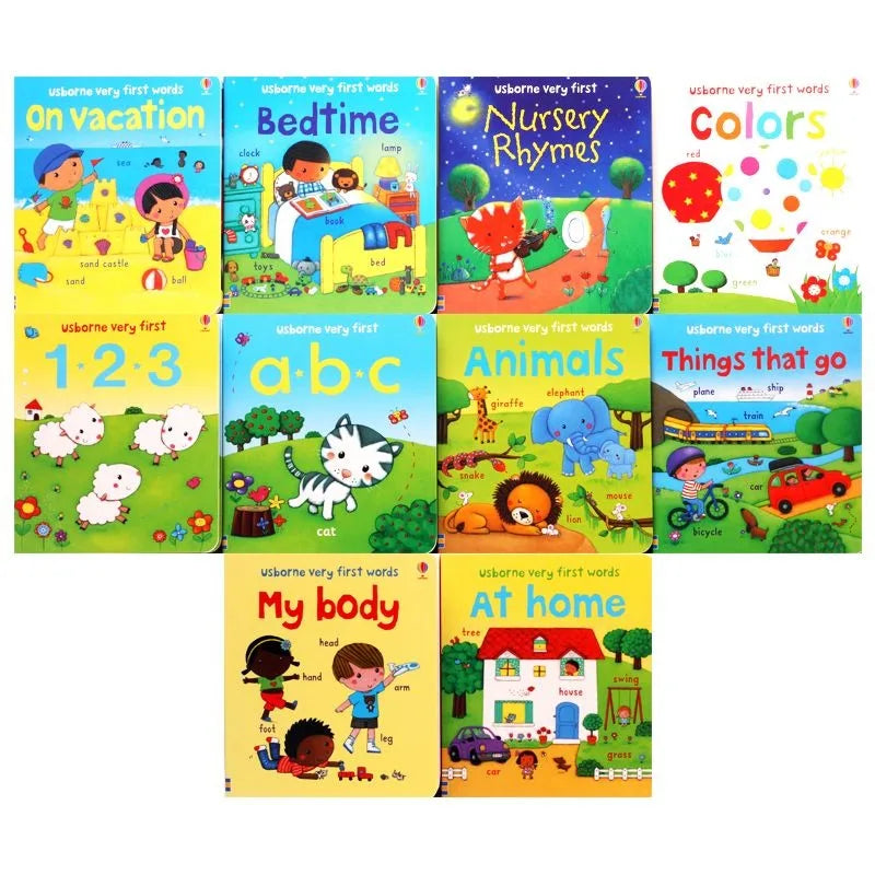 10books/set English Books Usborne Very First Words Hardcover Board Book Children's Enlightenment Educational  Picture Textbook Good Vibrations