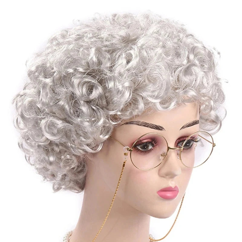 Kids Old Lady Wigs Short Gray Wigs Natural Lookings Halloween Cosplays Party Wigs Granny Costume Grandma Wigs for Girls Good Vibrations