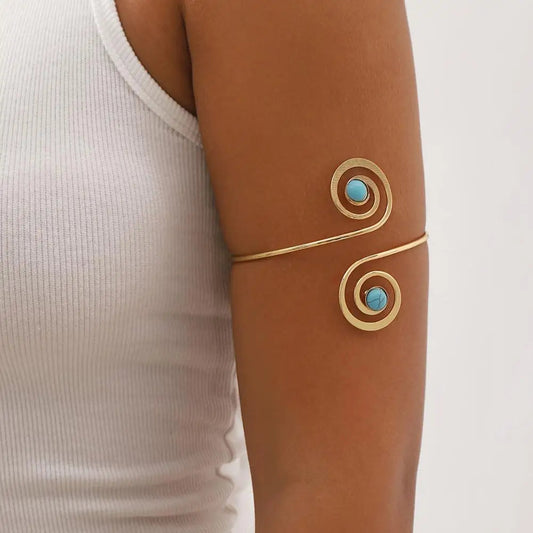 Arm Bracelet Women Arm Accessory Ethnic Style Faux Turquoise Adjustable Shape Armlet Jewelry Jewellery Woman Bracelets Good Vibrations