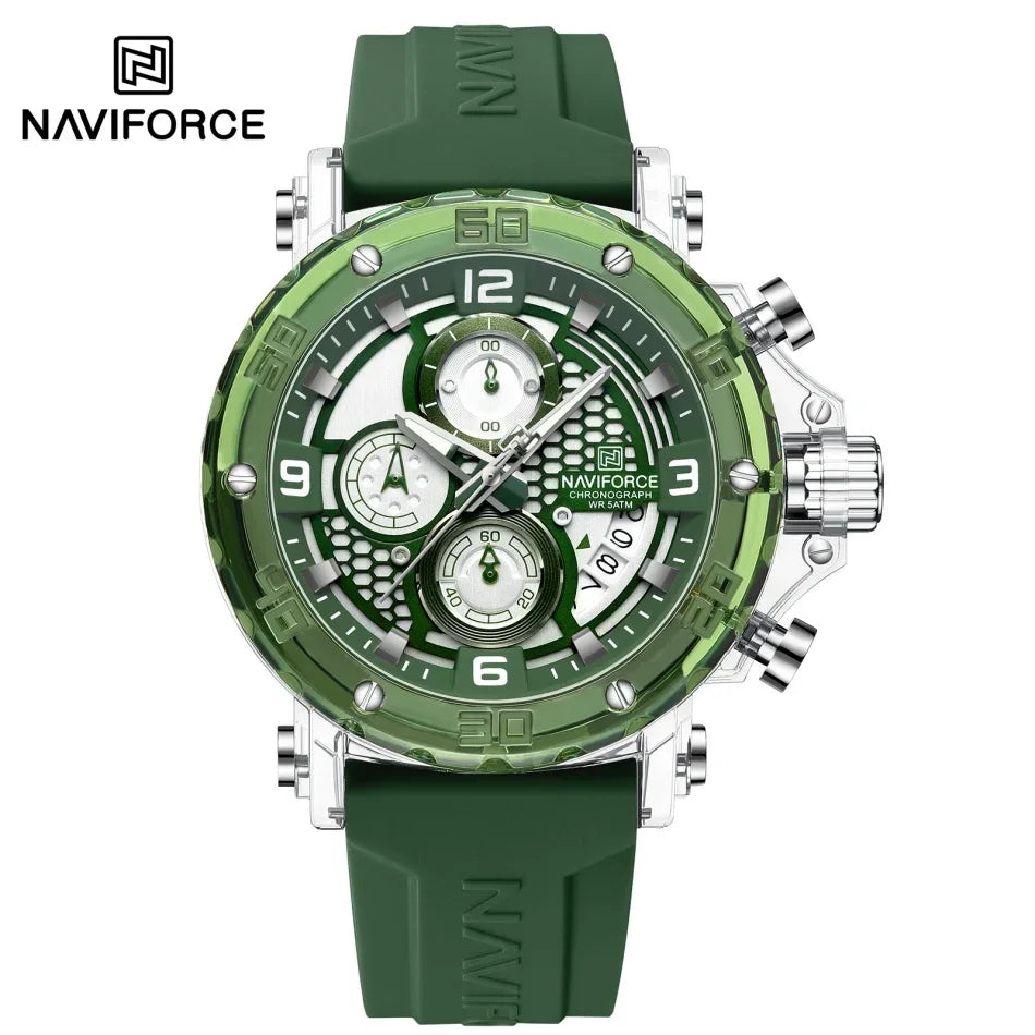 NAVIFORCE for Men Silicone Strap Luxury Fashion Quartz Watches Wrist watch Sports Chronograph 5TM Waterproof Male Watches GIfts Good Vibrations