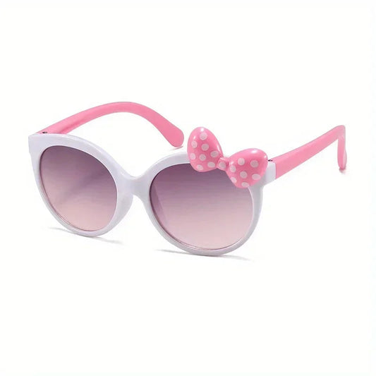 Cute Bow Decorated Sunglasses Round Frame UV400 Kids Eyewear Shades Sun Protection Princess Sunglasses for Party Travel Vocation Good Vibrations