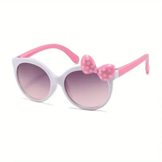 Cute Bow Decorated Sunglasses Round Frame UV400 Kids Eyewear Shades Sun Protection Princess Sunglasses for Party Travel Vocation Good Vibrations