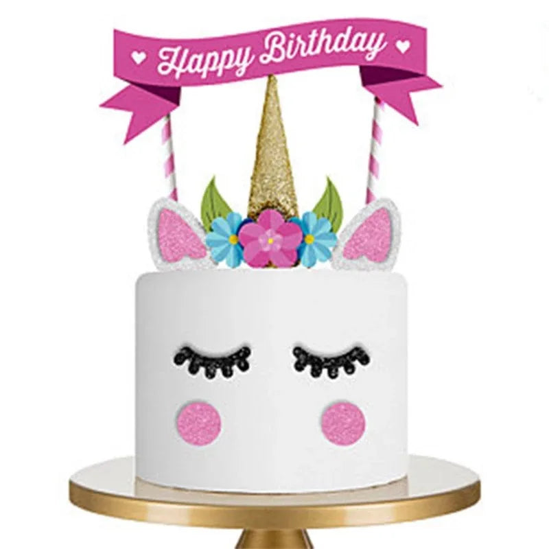 1set Unicorn Cake Toppers Kids Birthday Party Cake Decorations Baby Shower Cake Flags Birthday Party Supplies Good Vibrations