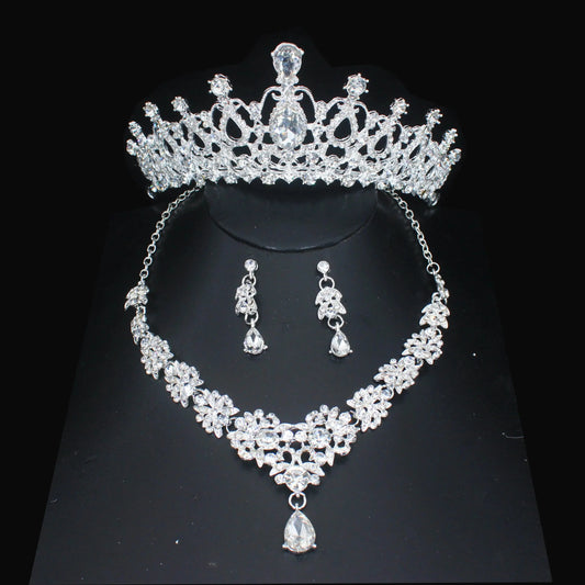 Luxury Crystal Wedding Bridal Jewelry Sets Women/Girl Gold Color Tiara/Crown Earrings Choker Necklace Bride Jewelry Set Good Vibrations Adult Super Store