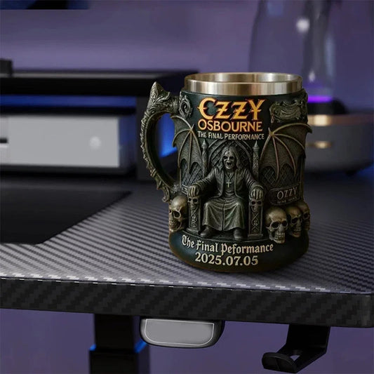 Halloween 3D Ozzy Osbourne Commemorative Mug Stainless Steel Skull Water Cup Beer Mug Coffee Cup Drinking Utensils Good Vibrations