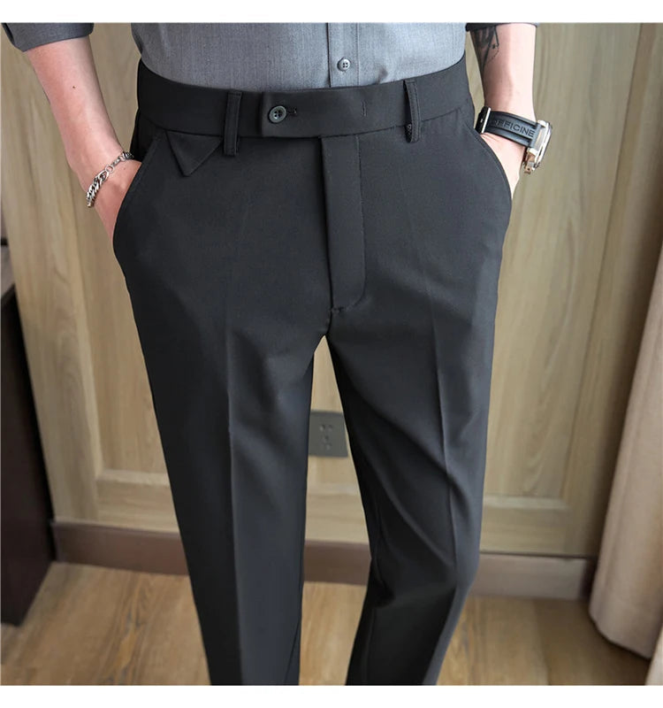 Men Suit Pants 2025 Autumn Elastic Waist Solid Slim Fit Dress Pants Office Business Casual Trousers High Quality Men's Clothing Good Vibrations