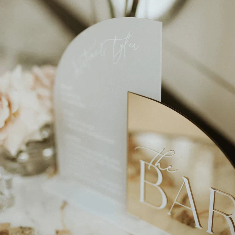 1p Arch Gold Acrylic Bar Sign- Arched Gold Wedding Bar Sign - Signature Drinks Wedding Sign - Wedding Bar Menu - Wedding Signage Good Vibrations