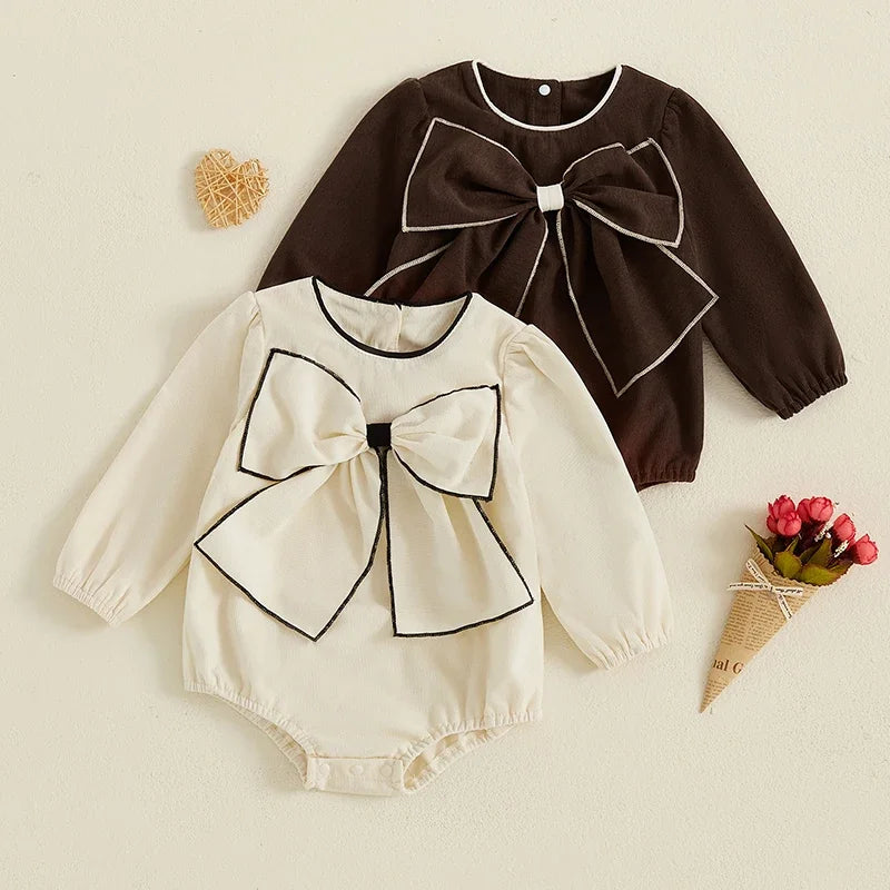Baby Clothing Girls Cute 3D Bow Rompers Toddler Infant Solid Long Sleeve Jumpsuits Newborn Autumn Clothes Good Vibrations