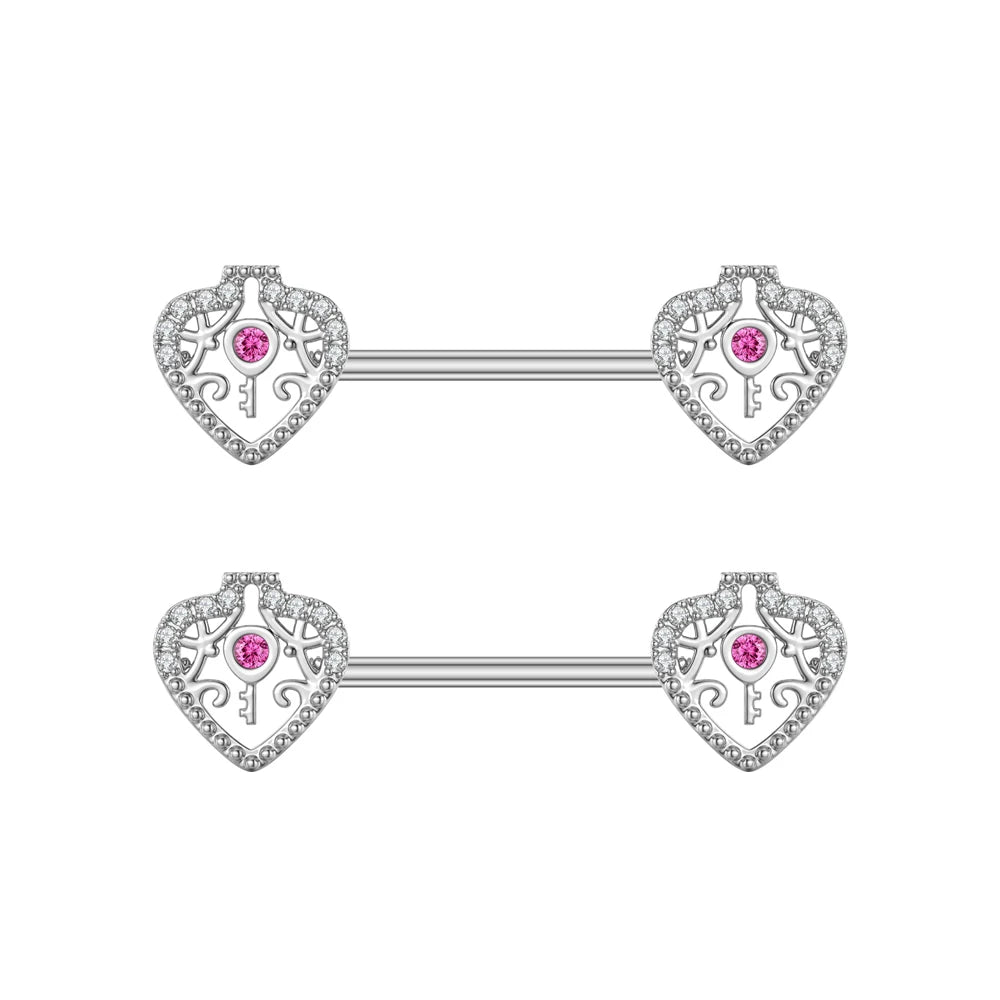 2pcs Both Sides Screwed Heart Nipple Ring for Women Girls 14G Stainless Blue Pink Zircon Sexy Nipple piercing nombril Nipple Bar Good Vibrations