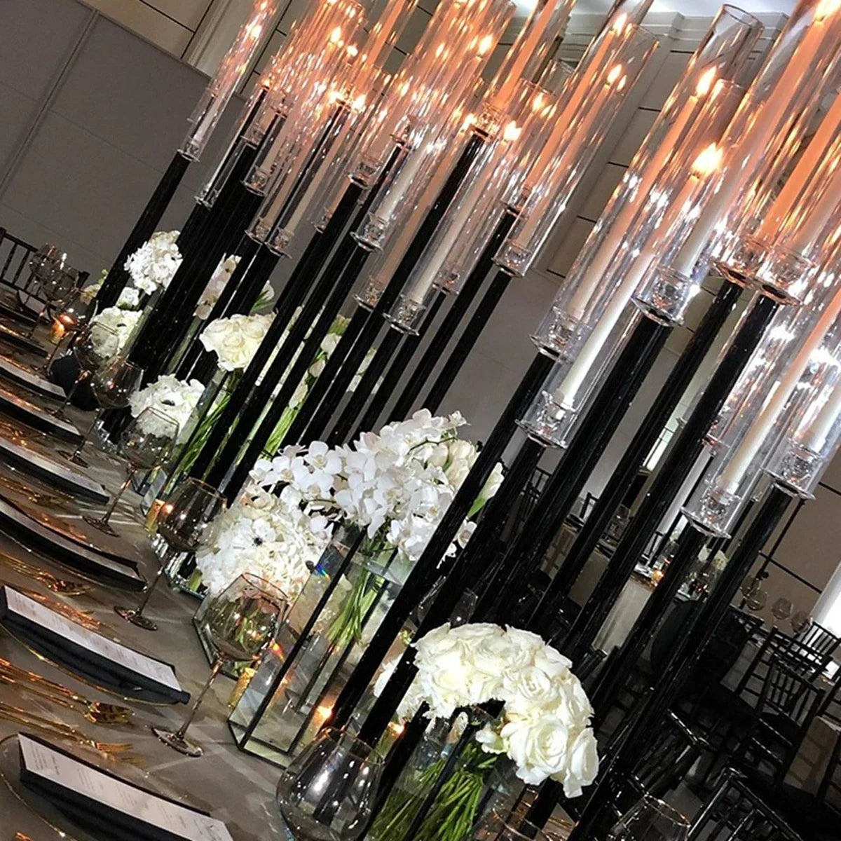 Wedding Table Centerpiece Flower Stand, Acrylic Candle Holder, Party Road Lead, DIY Decoration, 9 Heads Candlesticks, Black, 2 P Good Vibrations