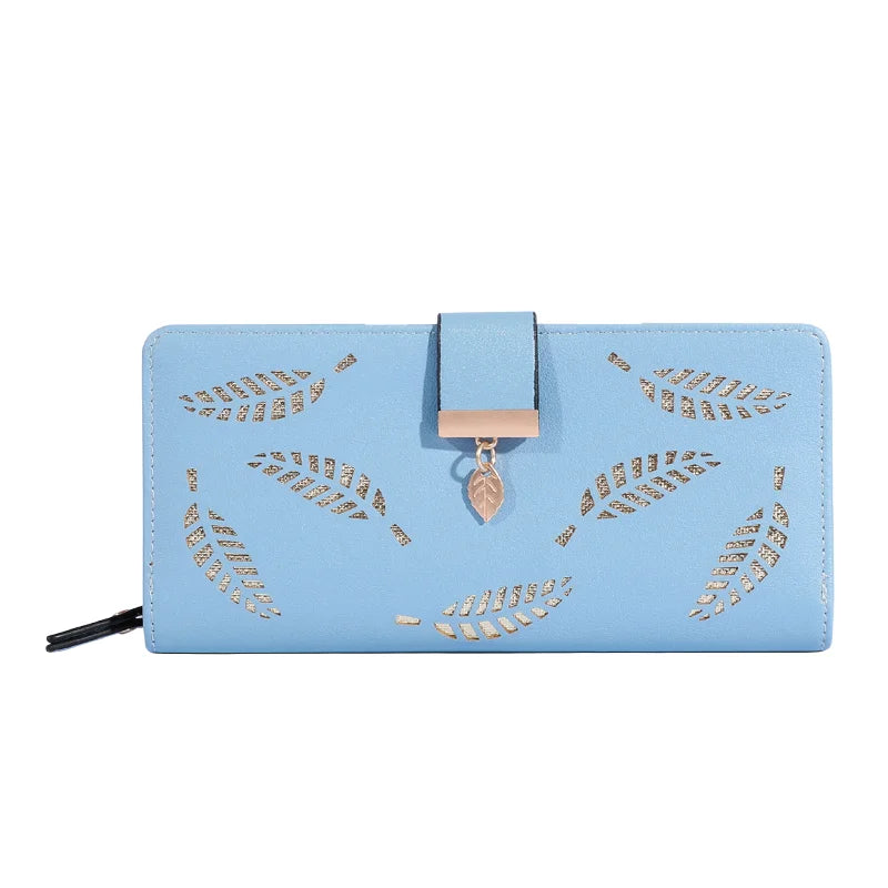 Women Wallet PU Leather Purse Female Long Wallet Gold Hollow Leaves Pouch Handbag For Women Coin Purse Card Holders Clutch Good Vibrations