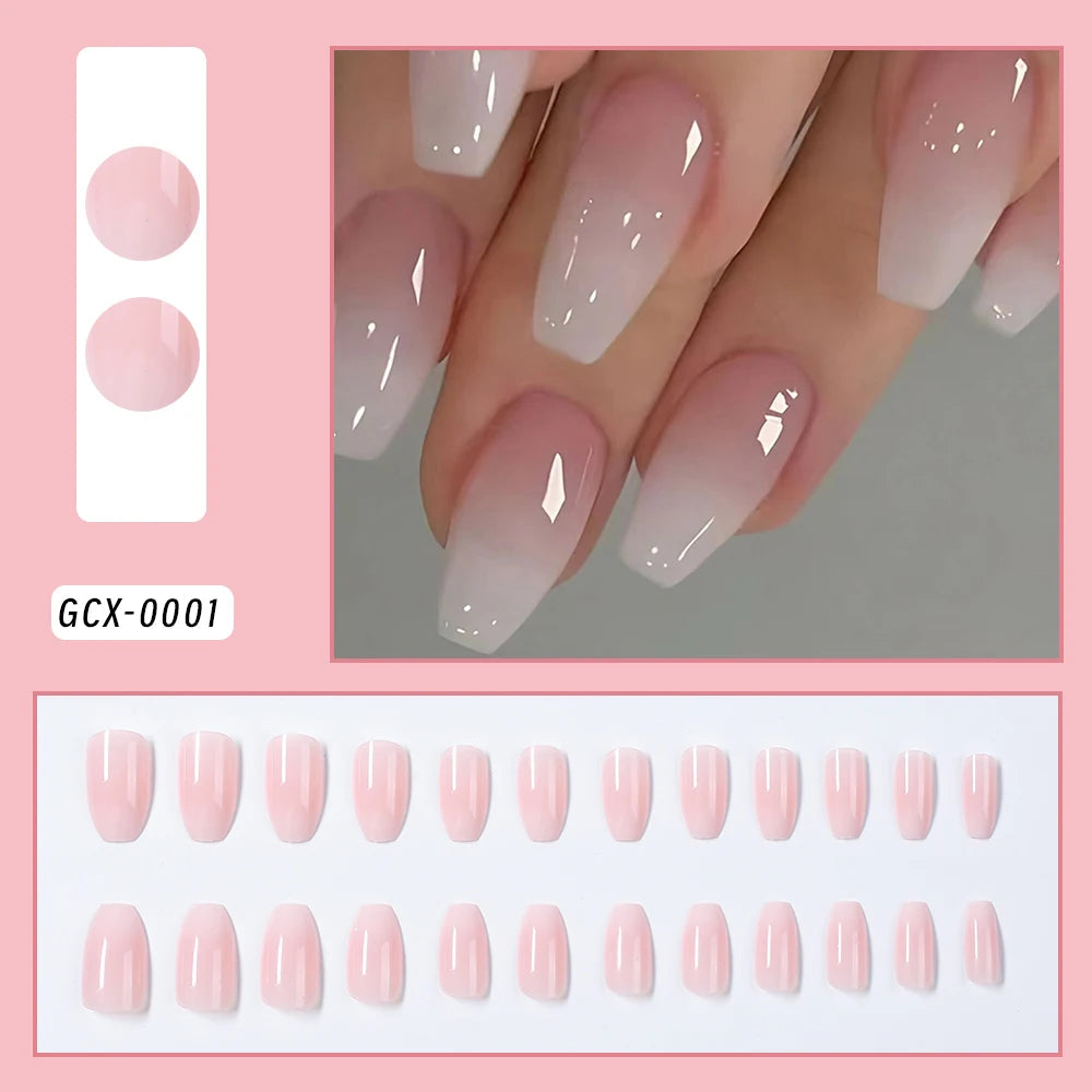 24Pcs Short Square Coffin False Nails French Glitter Wearable Fake Nails Acrylic Full Cover Women Ballet Press on Nails Tips Good Vibrations