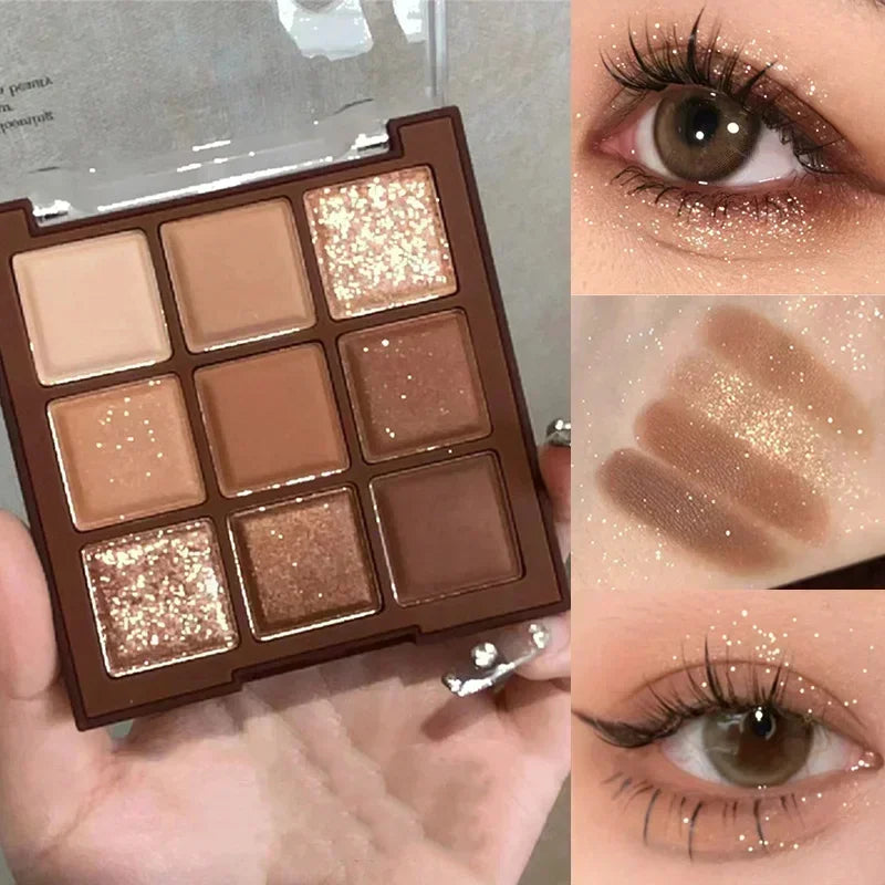 9 Colors Glitter Eyeshadow Palette Purple Violet Shimmer Pearlescent Matte Acrylic Eye Shadows Palette Waterproof Eye Make Up Good Vibrations
