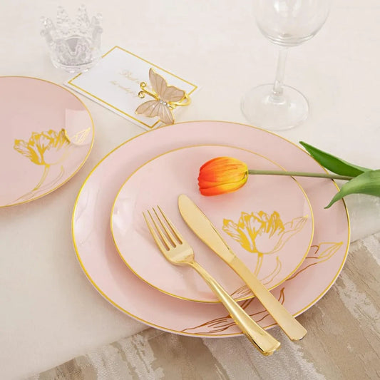 175PCS Pink Plastic Plates-Disposable Plates Include 50Plates, 25Forks, 25Knives, 25Spoons, 25Cups, 25Napkins Perfect Good Vibrations