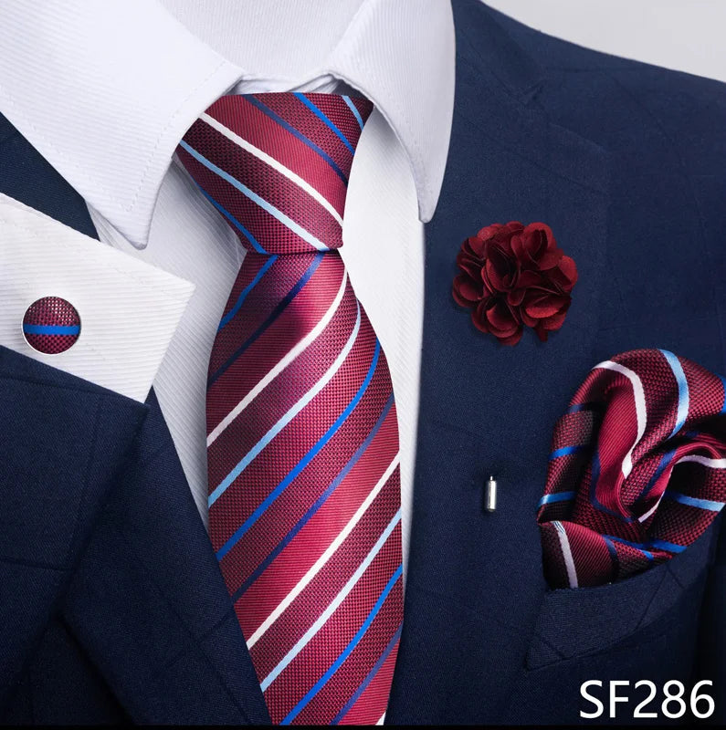 Luxury Mens Ties Floral Black Gold Ties Paisley NeckTie Pocket Square Cufflinks Brooch Set Men's Wedding Party Tie Good Vibrations