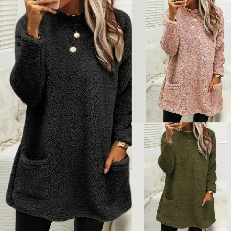 Womens Oversized Crewneck Sweatshirt Casual Sherpas Pullover Top Warm Sweater Loose Long Sleeve Shirts Tunics Dress Good Vibrations