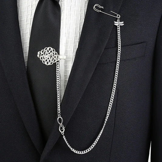 Men's Long Chain Tie Clip Brooch Fashion Personality Mens Party Suit Dress Shirt Ties Accessories Gift Chains Necktie Clips Pins Good Vibrations