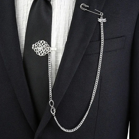 Men's Long Chain Tie Clip Brooch Fashion Personality Mens Party Suit Dress Shirt Ties Accessories Gift Chains Necktie Clips Pins Good Vibrations
