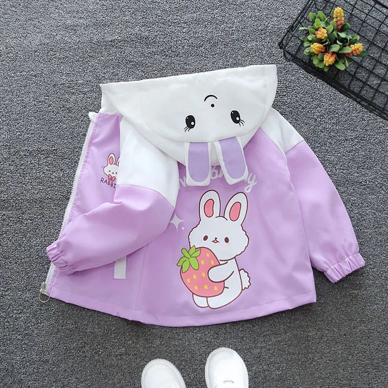 Strawberry Rabbit Baby Girls Jacket Cute Cartoon Windproof Outerwear Hooded Zipper Girls Coat 1 2 3 4 5 6 Years New Kids Clothes Good Vibrations