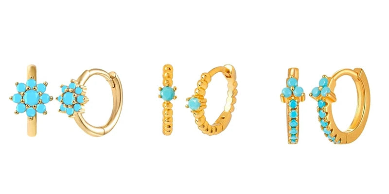 925 Sterling Silver Needle Summer Blue Earrings Trend 18K Gold Hoop Earrings for Women Fashion Puncture Jewelry Ear Accessories Good Vibrations