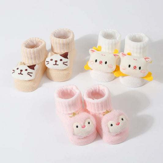0-6 Months Socks for Newborns Baby Girls Boys Soft Cotton Socks Spring Autumn Cute Cartoon Animal Doll Infant Floor Sock Good Vibrations