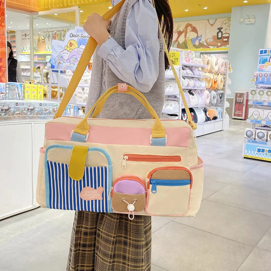 2025 Colorblock Travel Tote - Lightweight Large Capacity Duffle Bag for Women, Stylish College Backpack Alternative Good Vibrations