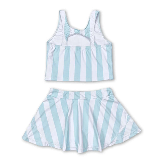 Girls Sleeveless Stripe Top Skirt Set Summer Casual Breathable Cotton Outfit for Kids Good Vibrations