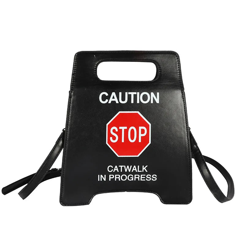 Novelty Stop Sign Purse Tote Pu Leather Handbags Women Fashion Caution Catwalk In Progress Crossbody Bag Messenger Purses Good Vibrations