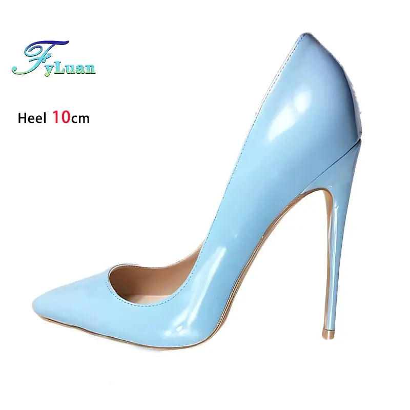 Women's 8CM 10CM 12CM Blue Pointed Toe High Heels 2025 New Elegant Temperament Party Single Shoes Solid Ladies Large Size Pumps Good Vibrations