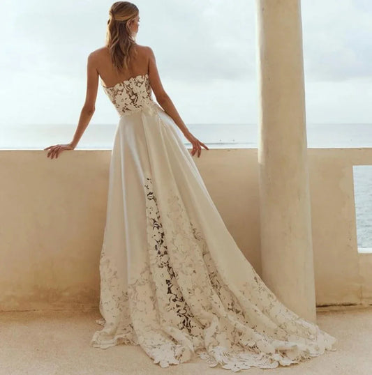 Customized  Elegant Wedding Dress  Women Illusion Lace Appliques Sleeveless Backless A-Line Long Tulle Bridal Gowns Good Vibrations