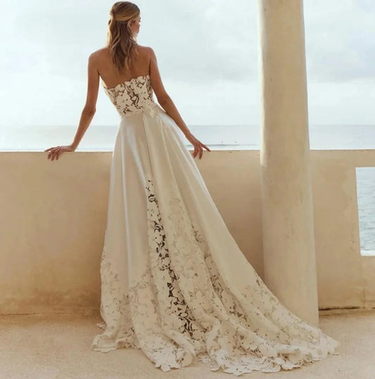 Customized Elegant Wedding Dress Women Illusion Lace Appliques Sleeveless Backless A-Line Long Tulle Bridal Gowns Good Vibrations