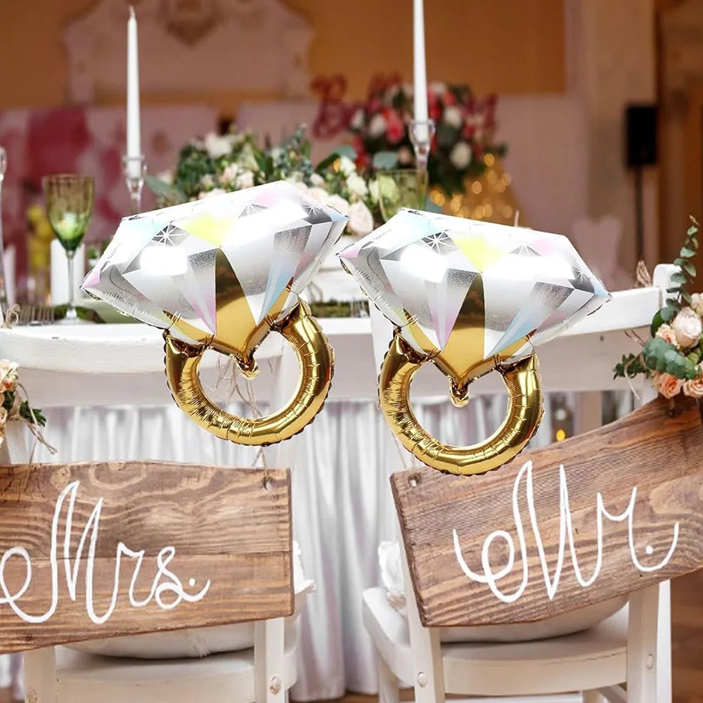 4/2pcs Wedding Decor Diamond Ring Foil Balloons Engagement Wedding Ring Shaped Balloon Bridal Shower Hen Party Supplies Good Vibrations