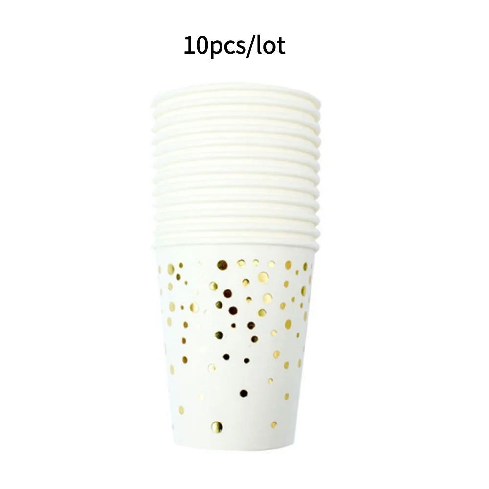 10PCS Colored Paper Cups Gold Dot Pink Blue Disposable Cup Wedding Birthday Party Disposable Tableware Disposable Paper Cup Set Good Vibrations