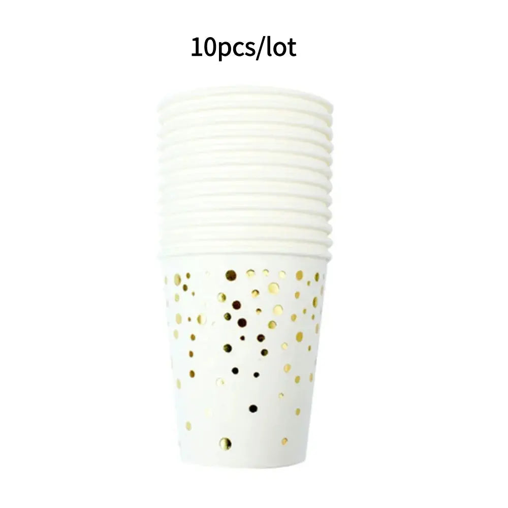 10PCS Colored Paper Cups Gold Dot Pink Blue Disposable Cup Wedding Birthday Party Disposable Tableware Disposable Paper Cup Set Good Vibrations
