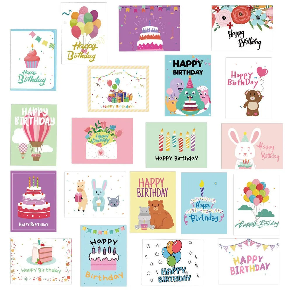 20-Pack Birthday Greeting Cards Set with Envelopes and Stickers,Cartoon Pattern, Multi-Design Paper Cards for Any Recipient Good Vibrations