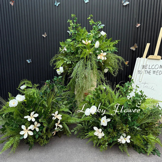 Artificial Plants Flower Arrangement Road Lead Greenery Ball Hang Flower Row Welcome Sign Decor Green Plant Floral Backdrop Prop Good Vibrations