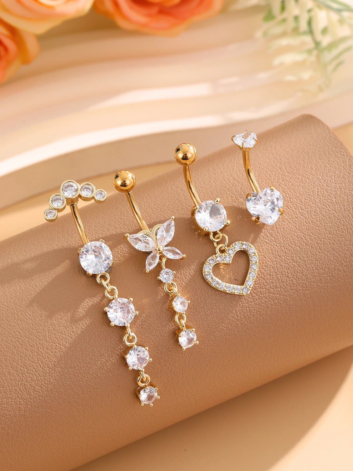 3-5pcs/Lot Belly Button Ring Sets Heart Butterfly Flower Dangled Belly Piercing Nombril 14G Curved Navel Rings Jewelry for Women Good Vibrations Adult Super Store