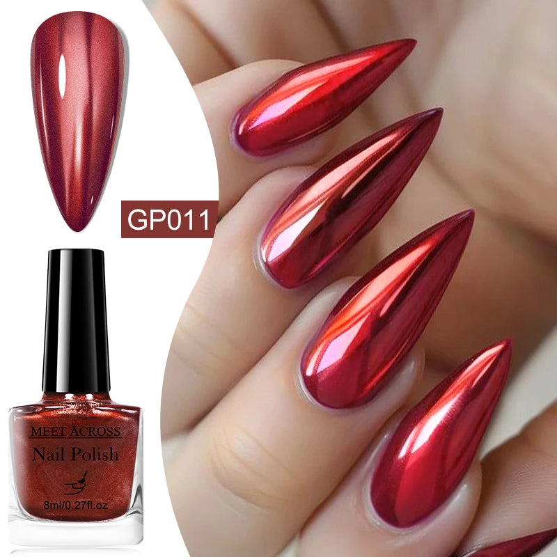 8ml Metallic Nail Polish Mirror Effect Fast Drying Long-Lasting Nails Art Polish DIY No Need Lamp Cure Manicure Nail Supplies Good Vibrations