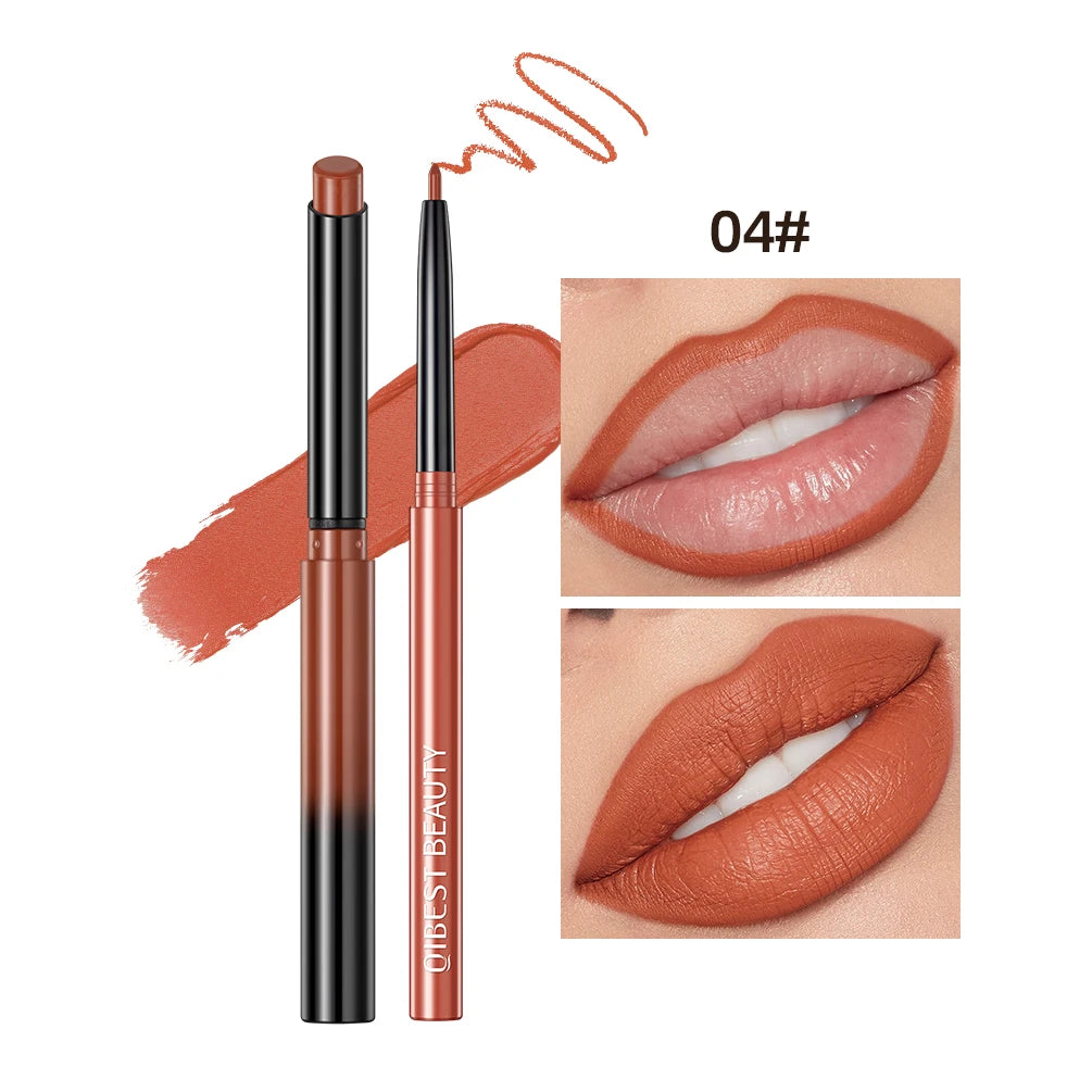 QIBEST Matte Nude Lipstick Pen Long Lasting Lipliner Lip Pencil Waterproof Lip Liner Contour Sexy Red Lip Makeup Set For Women Good Vibrations
