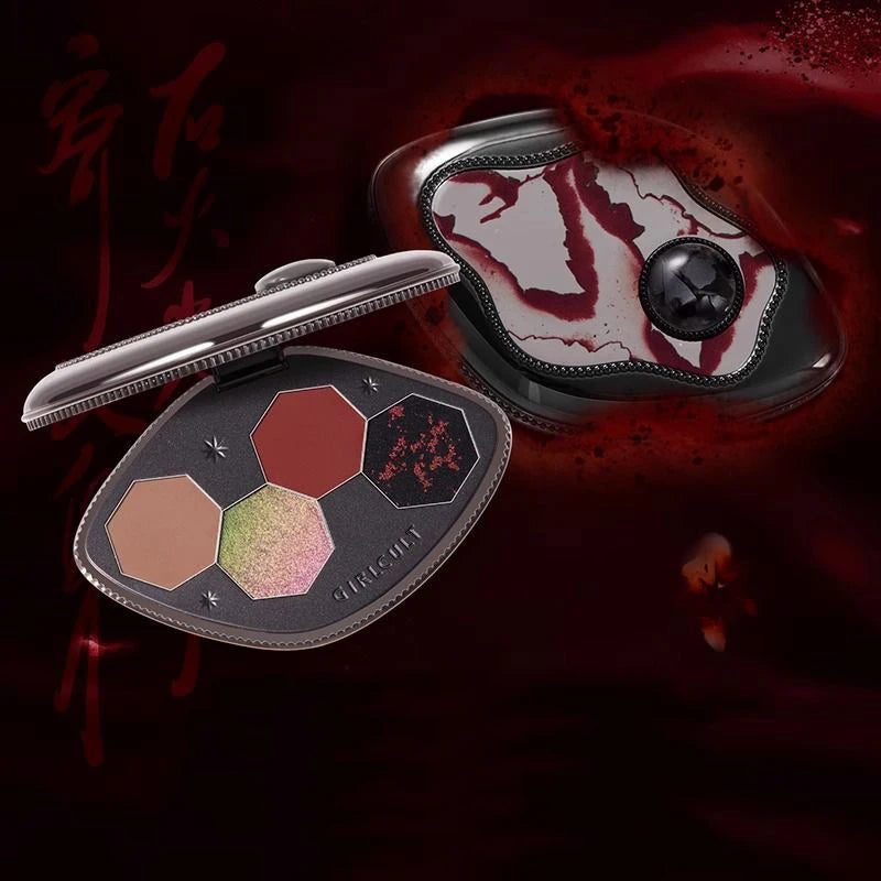 Girlcult 4 Color Eyeshadow Palette Shimmer Black Red Matte Chameleon Eye Shadow Vegan Halloween Make Up Sets Cosmetics Full Set Good Vibrations