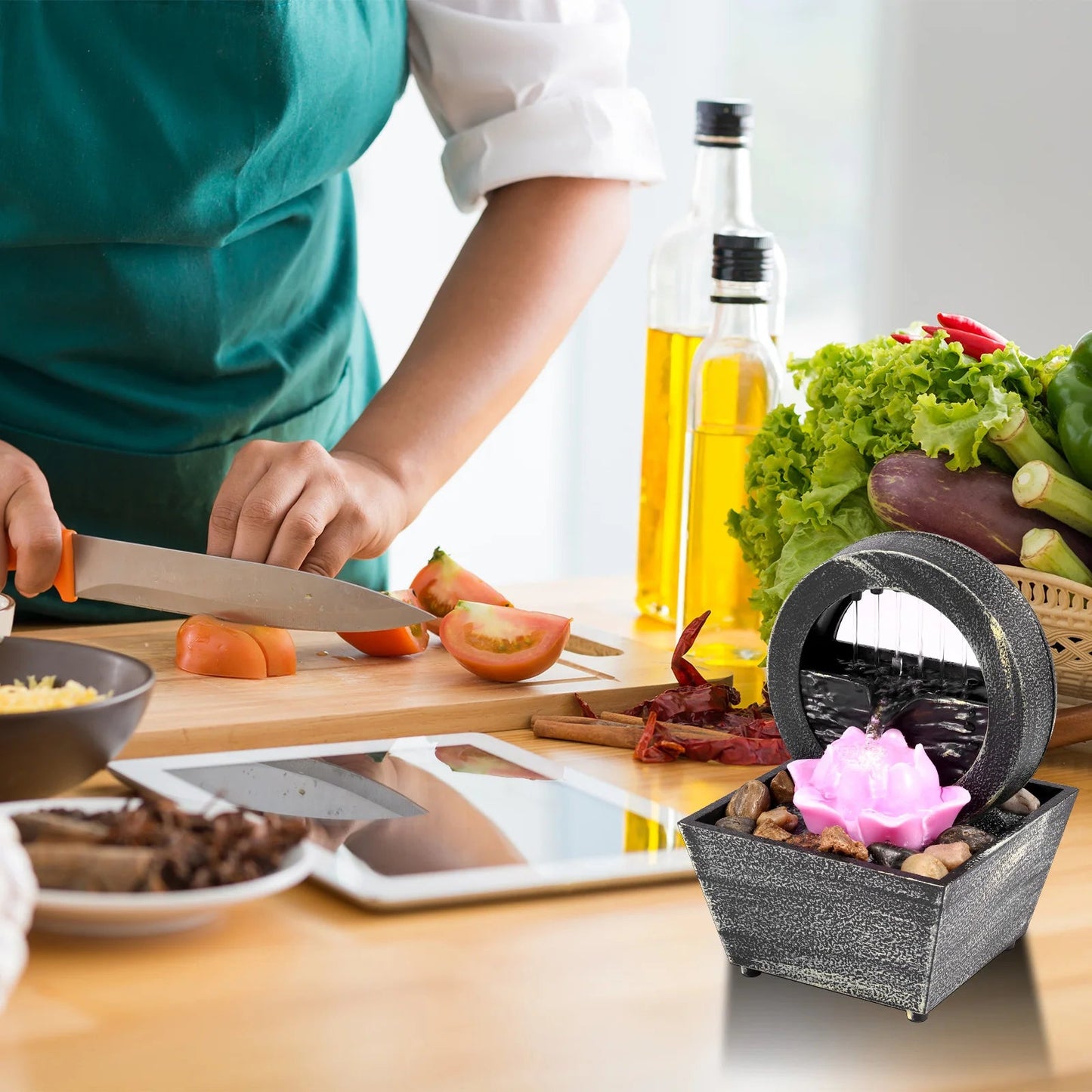 Desktop Water Fountain LED Indoor Decorative Fountain Creative Craft Home Decor Small Waterfall Fountains Zen Meditation Fountai Good Vibrations Adult Super Store