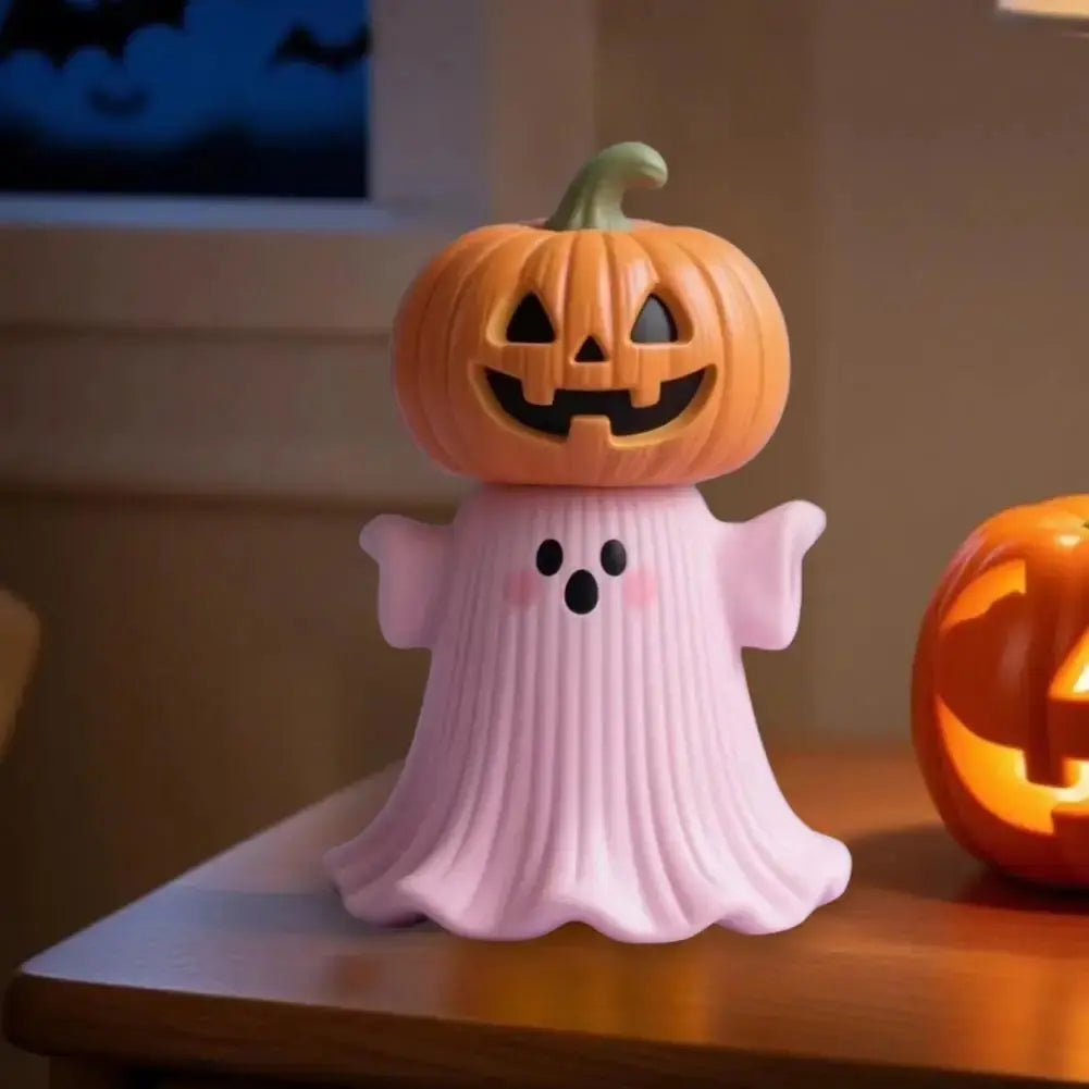 Handheld Pumpkin Decoration Halloween Ghost Ornament Pink Halloween Ghost Figurine Set with Pumpkin Decoration Resin for Home Good Vibrations