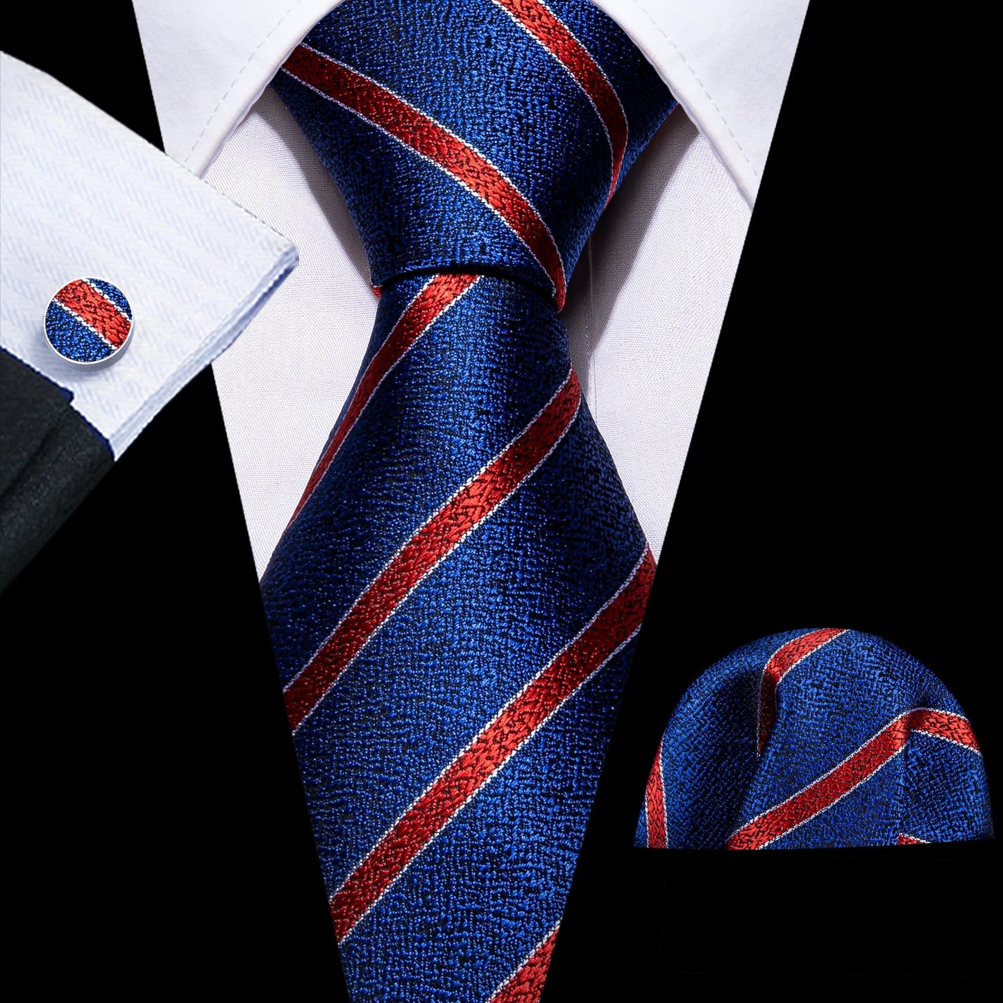 Mens Tie Ivory Red Green Blue Pink Geometric Solid Ties Hanky Cufflinks Set Necktie Formal Wedding Dinner Party Good Vibrations